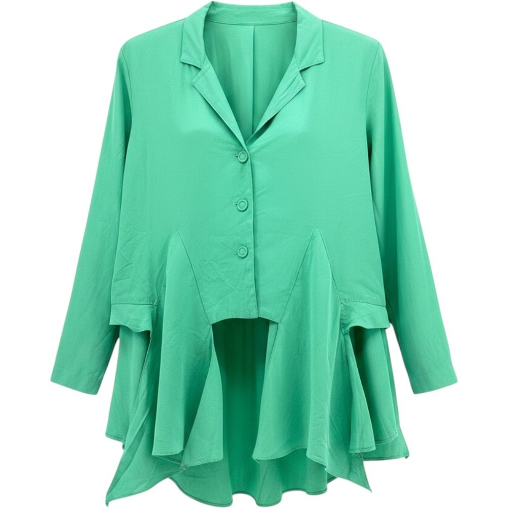 VTG Wild Rose Long Sleeve Mint Green Ruffle Peplum Shirt Jacket SZ 10 90s‎ Artsy